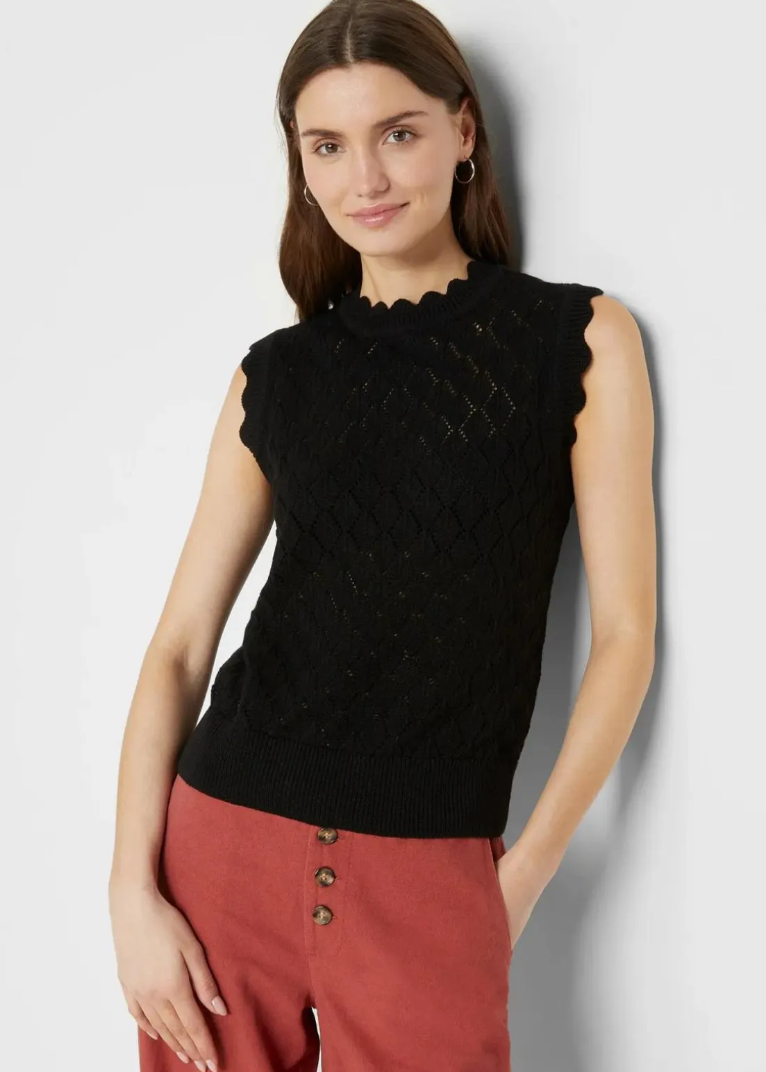 Ajour-Pullunder aus Baumwoll-Mix