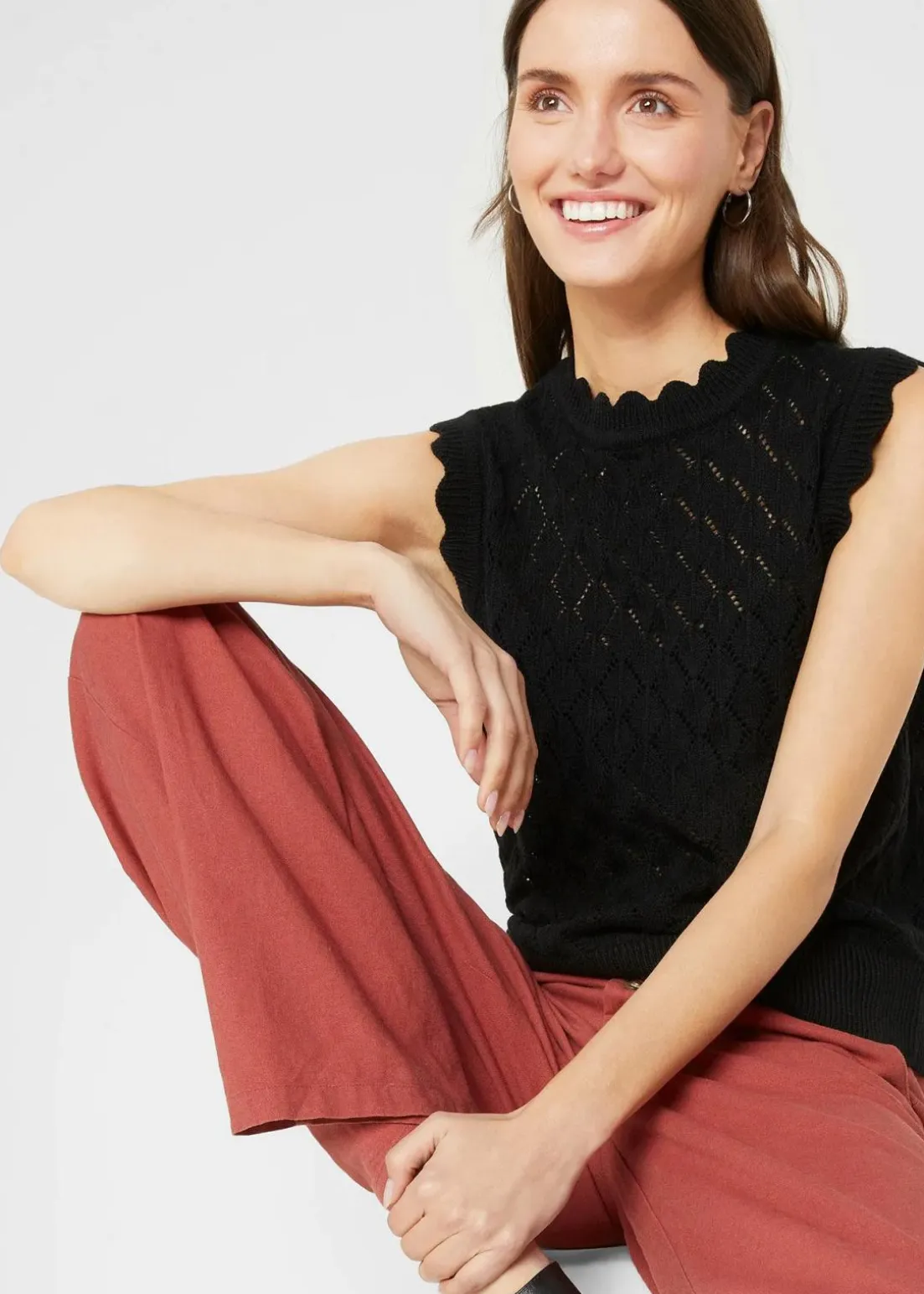 Ajour-Pullunder aus Baumwoll-Mix