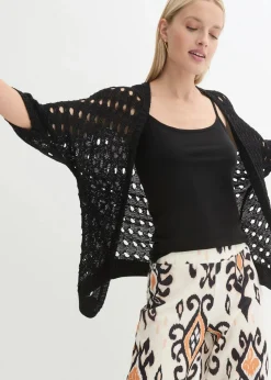 Ajour-Strickjacke mit Glitzergarn