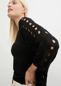 Ajour-Strickjacke mit Glitzergarn