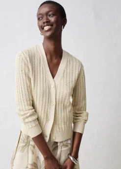 Ajour-Strickjacke mit Leinenanteil