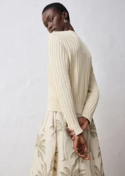 Ajour-Strickjacke mit Leinenanteil