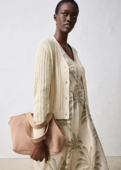 Ajour-Strickjacke mit Leinenanteil