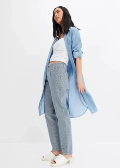 Barrel-Jeans, Mid Waist, gestreift