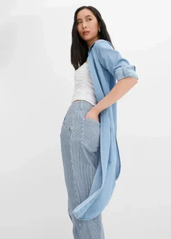 Barrel-Jeans, Mid Waist, gestreift