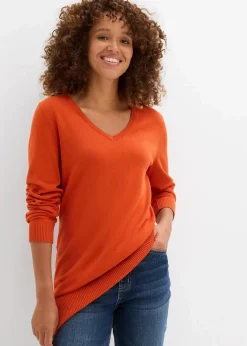 Basic Longpullover mit V-Ausschnitt