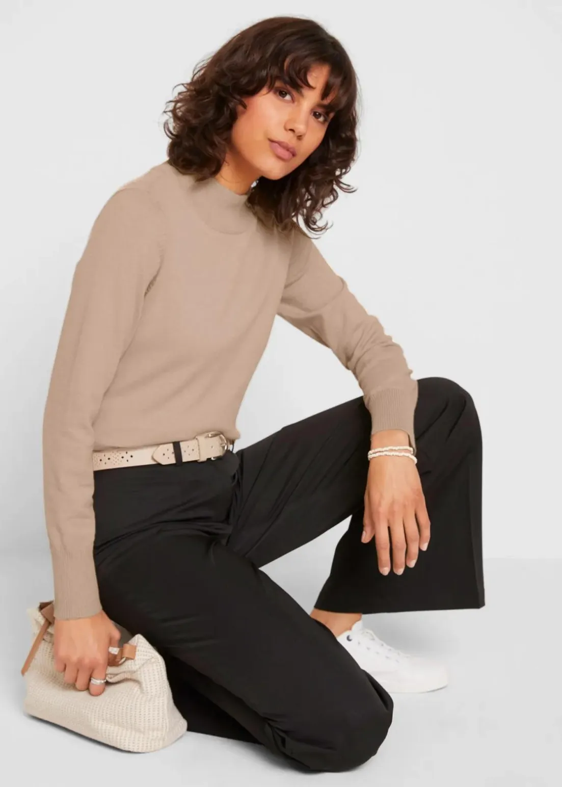 Basic Pullover mit Stehkragen mit recycelter Baumwolle