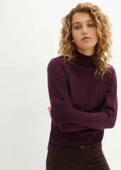 Basic Pullover mit Stehkragen mit recycelter Baumwolle
