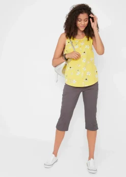 Baumwoll-Capri-Hose mit Bequembund und Knöpfen