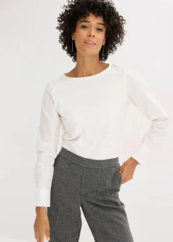 Baumwoll-Langarmshirt mit Ärmeln aus Popeline