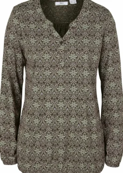 Bedrucktes Langarmshirt mit Henley-Kragen