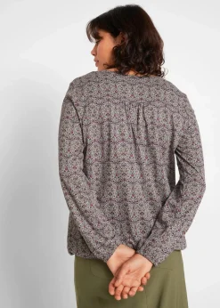 Bedrucktes Langarmshirt mit Henley-Kragen