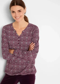 Bedrucktes Langarmshirt mit Henley-Kragen