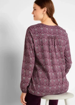 Bedrucktes Langarmshirt mit Henley-Kragen