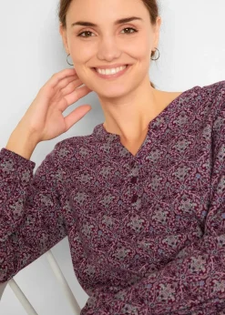 Bedrucktes Langarmshirt mit Henley-Kragen