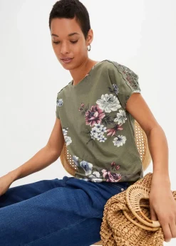 Bedrucktes Shirt mit Spitze