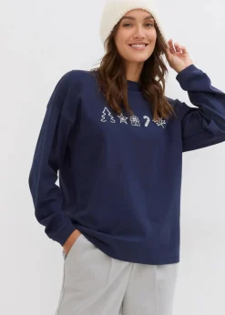 Besticktes Weihnachts-Langarmshirt, oversized