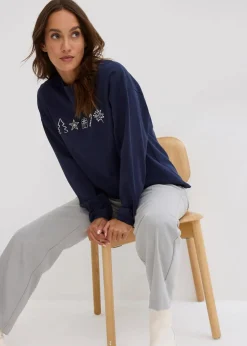 Besticktes Weihnachts-Langarmshirt, oversized