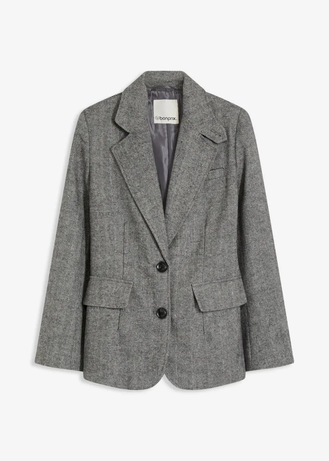 Blazer mit Fischgratmuster und Wollanteil