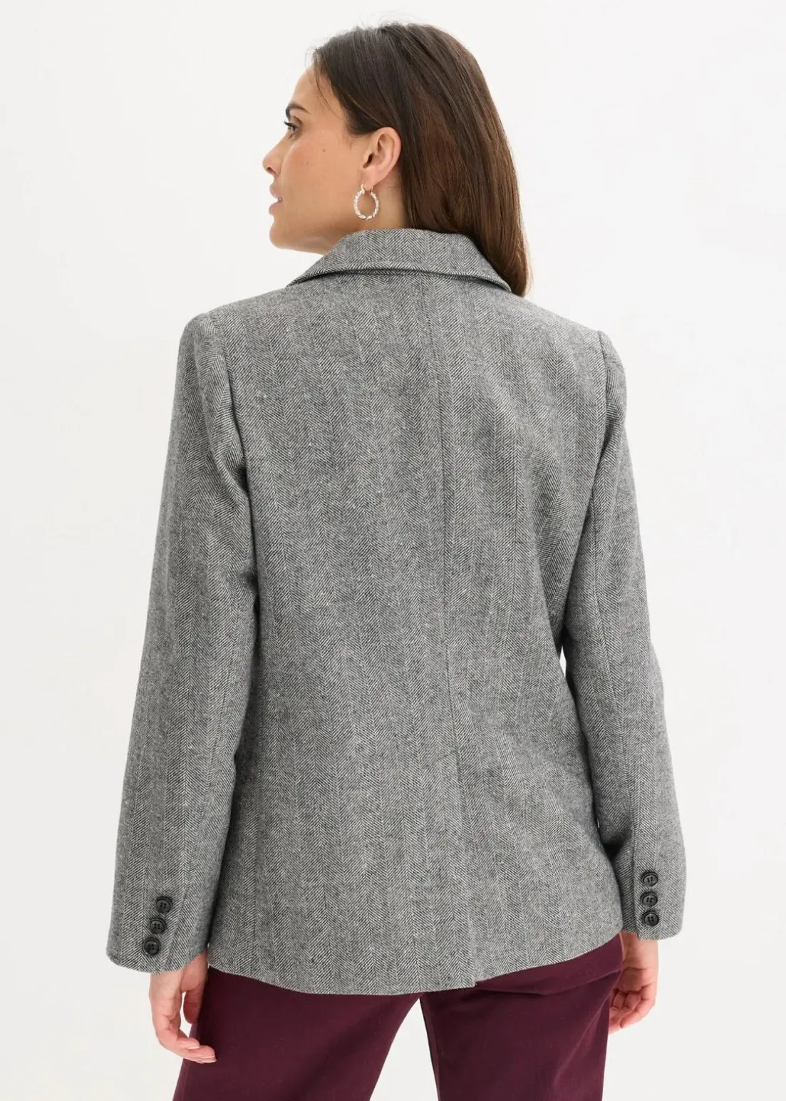 Blazer mit Fischgratmuster und Wollanteil