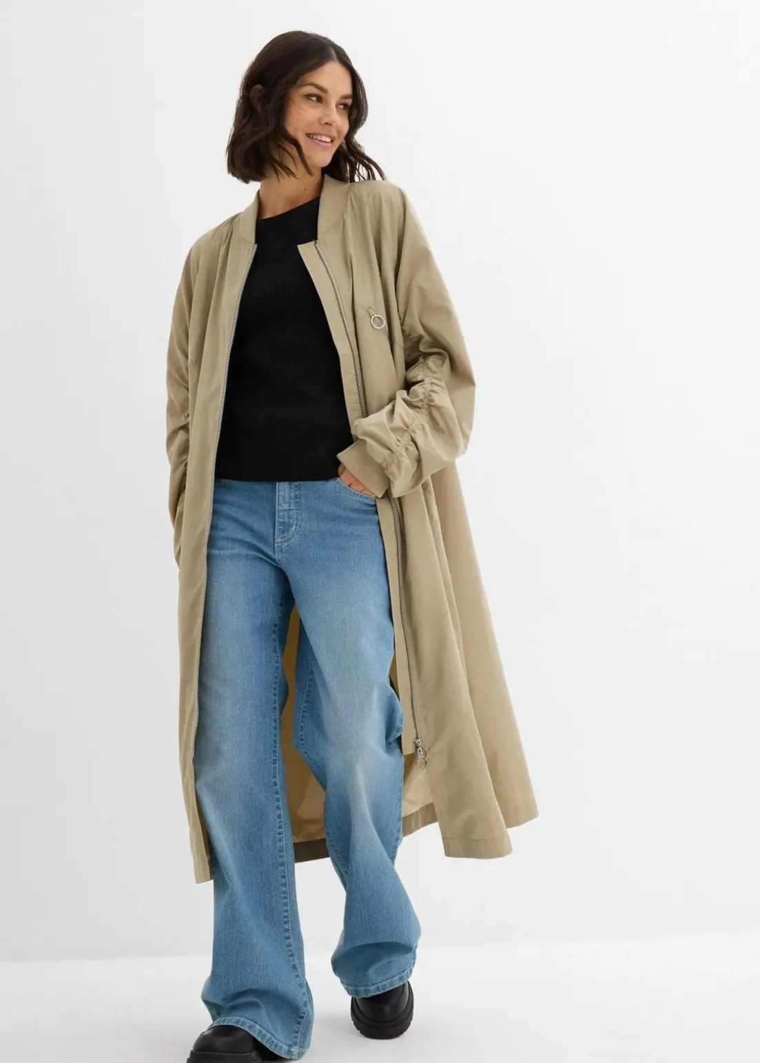 Blouson-Mantel mit Strickkragen