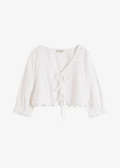 Bluse mit Lochstickerei und Puffärmeln