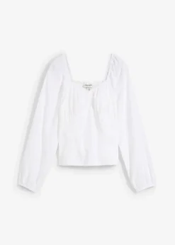 Blusenshirt mit Lochstickerei aus reiner Baumwolle