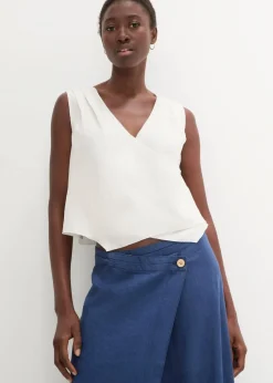 Blusentop aus reinem Leinen in Wickeloptik