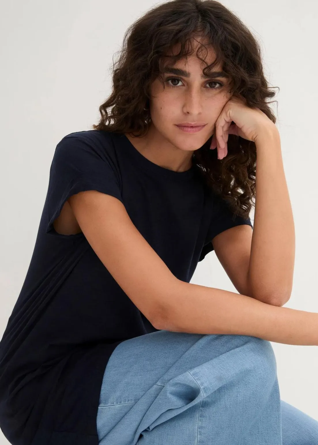 Boxy-Longshirt mit kurzen Ärmeln