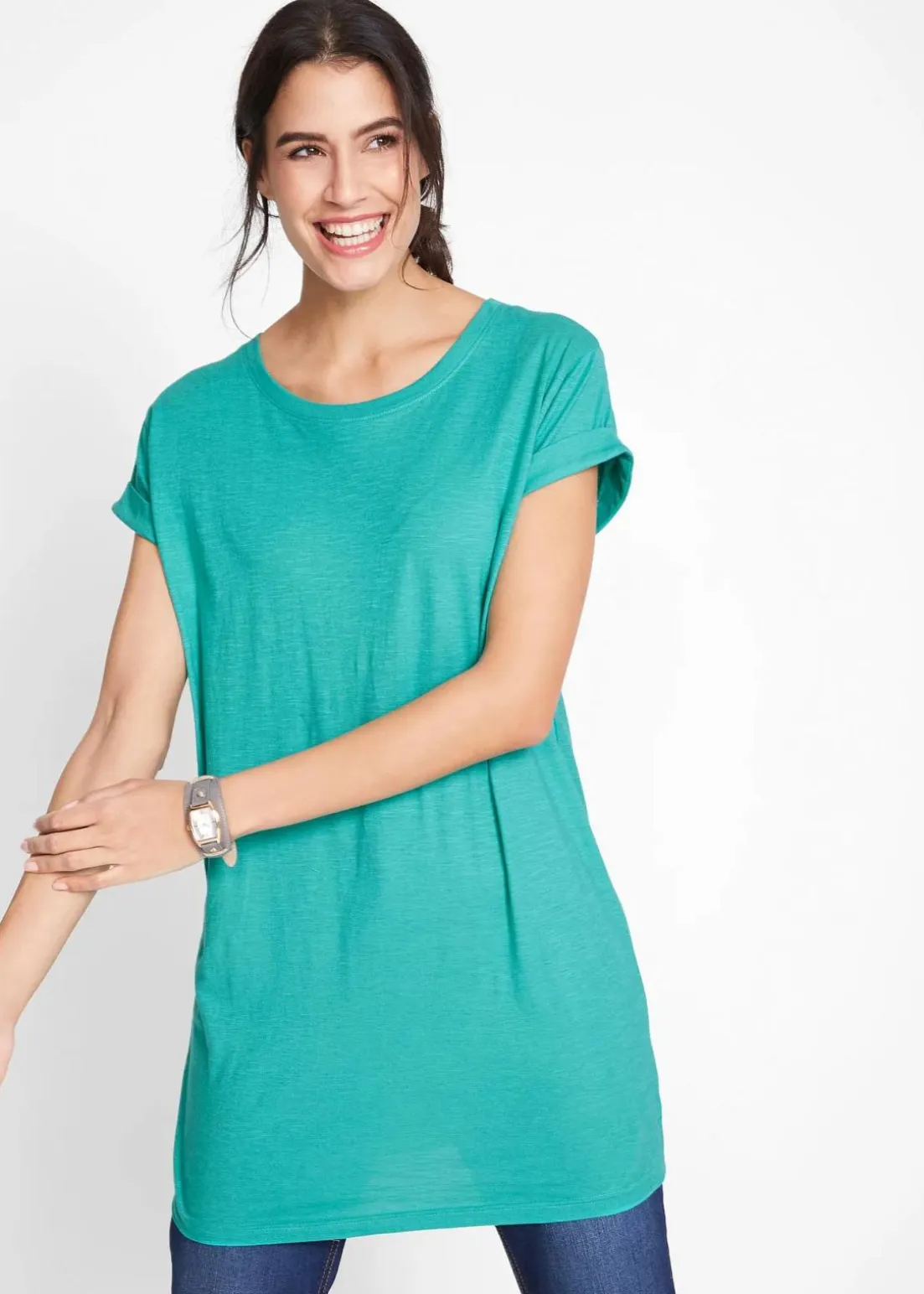 Boxy-Longshirt mit kurzen Ärmeln