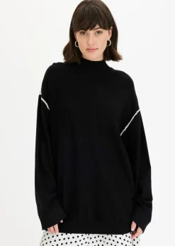 Boxy-Pullover mit Zierstich aus Viskose-Mix