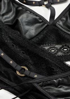 Bralette+String+Strapshalter mit Wetlook (3-tlg.Set)