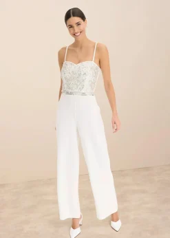 Braut-Overall aus strukturiertem Crepe mit Perlenstickerei