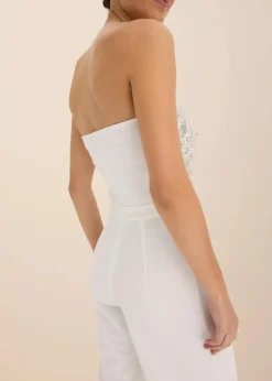 Braut-Overall aus strukturiertem Crepe mit Perlenstickerei