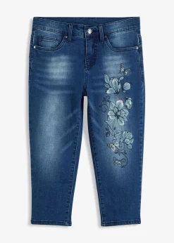 Capri Jeans Mid Waist, Schmetterlingsdruck