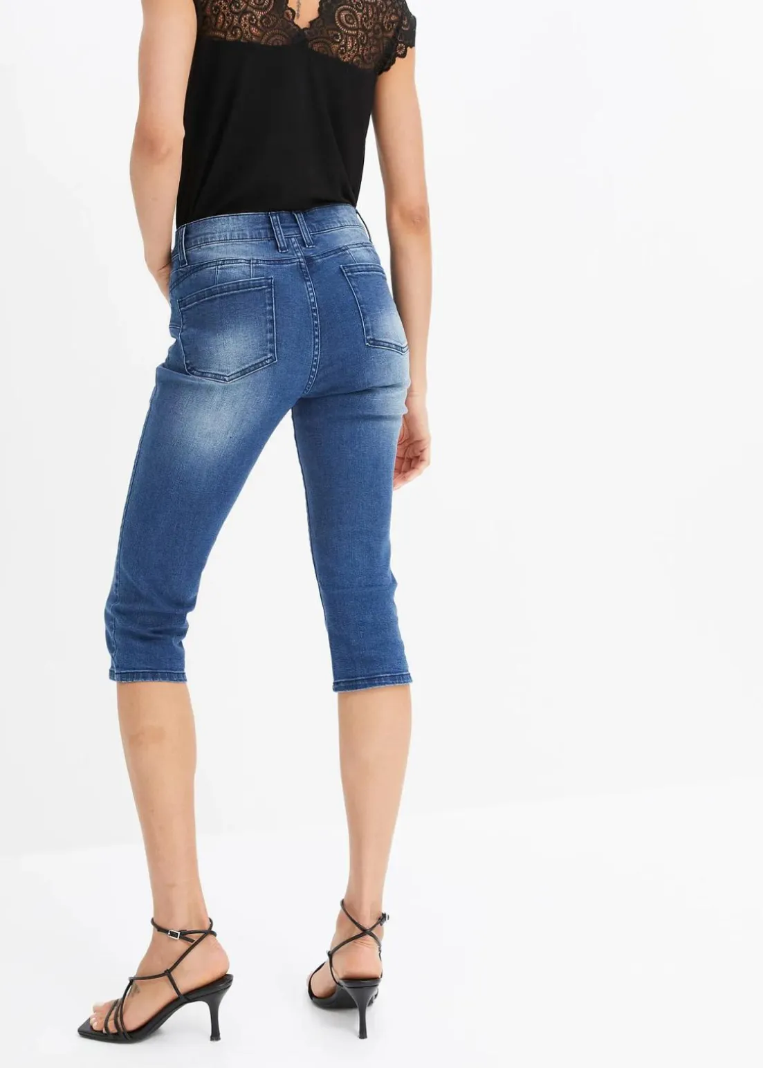 Capri Jeans Mid Waist, Schmetterlingsdruck