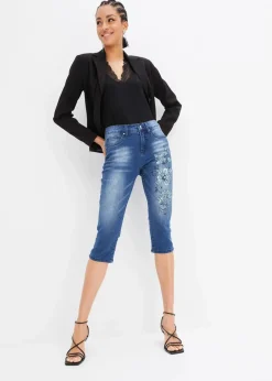 Capri Jeans Mid Waist, Schmetterlingsdruck