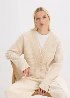 Cardigan mit Rippstrickmuster