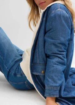 Denim-Wintermantel, warm gefüttert mit Teddy
