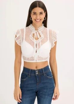 Dirndlbluse aus zartem Tüll mit Punktemuster