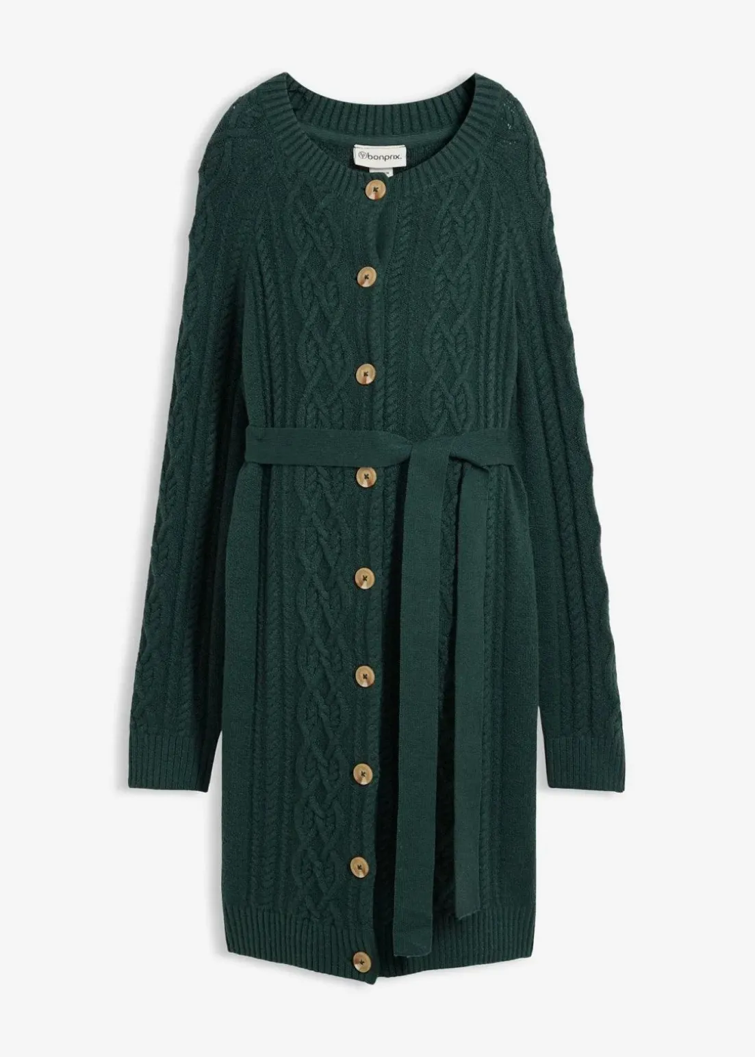 Extra lange Umstands-Strickjacke und Strickkleid aus Baumwoll-Mix