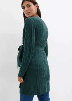 Extra lange Umstands-Strickjacke und Strickkleid aus Baumwoll-Mix