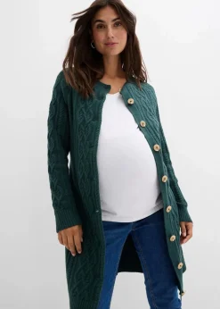 Extra lange Umstands-Strickjacke und Strickkleid aus Baumwoll-Mix