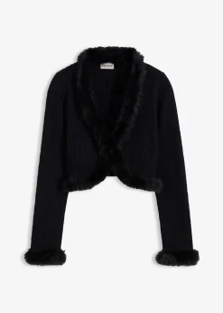 Feinstrickjacke mit Fellimitat