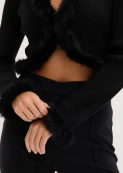 Feinstrickjacke mit Fellimitat