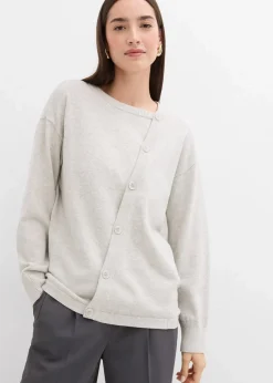 Feinstrickpullover mit asymmetrischer Knopfleiste