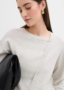 Feinstrickpullover mit asymmetrischer Knopfleiste