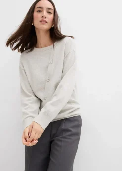 Feinstrickpullover mit asymmetrischer Knopfleiste