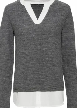 Feinstrickpullover mit Bluseneinsatz