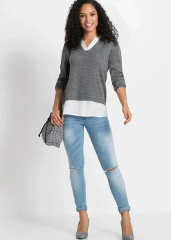 Feinstrickpullover mit Bluseneinsatz